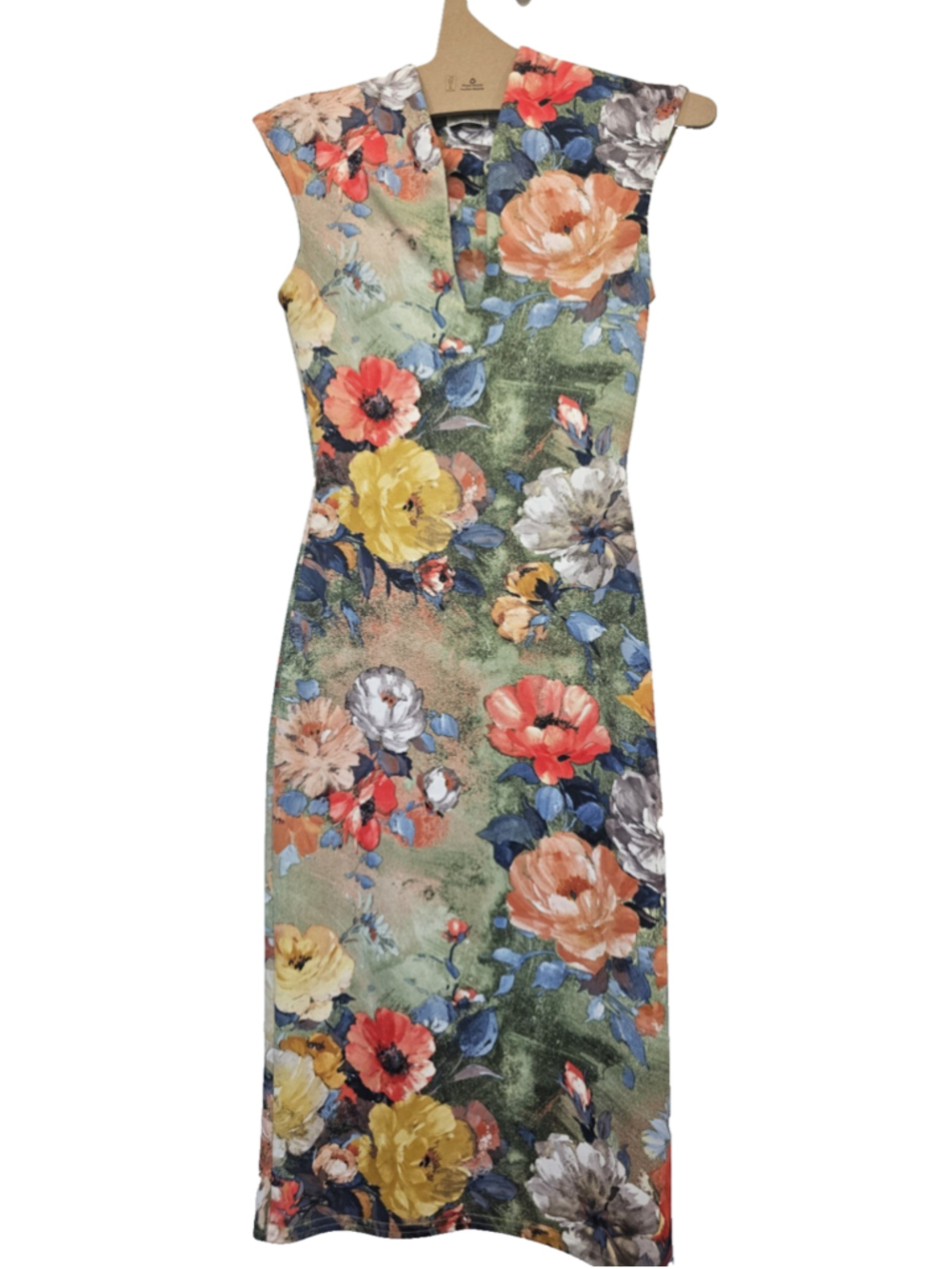 3rd Floor Studio Floral Sheath Dress XS Made in Canada Green Multicolor Stretch